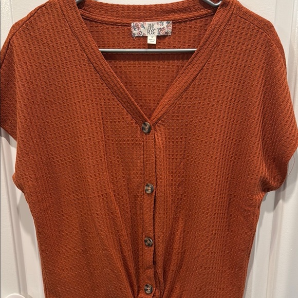 Pink Rose Rust Button Down Ribbed Top - Picture 3 of 5